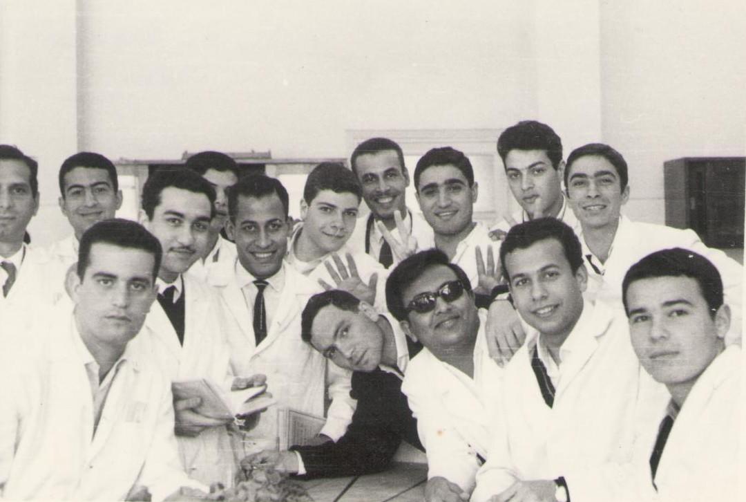 Jean Anawati, in the black jacket, during his medical studies in Alexandria, Egypt, in 1966.