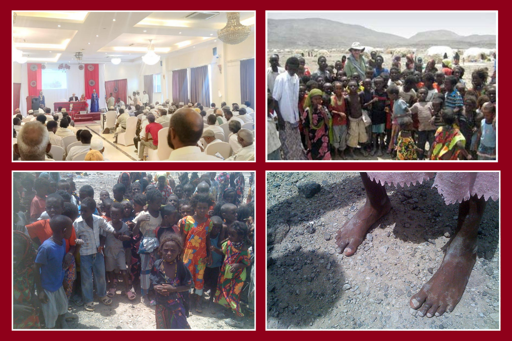 Four photos depicting some of the activities of Professor Magnet in Eritrea.