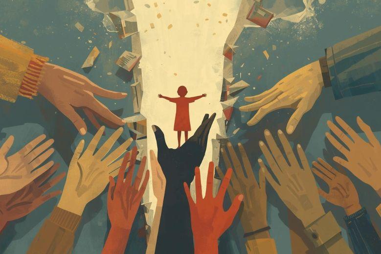 sketch de mains prêt d'un ombrage d'un enfant