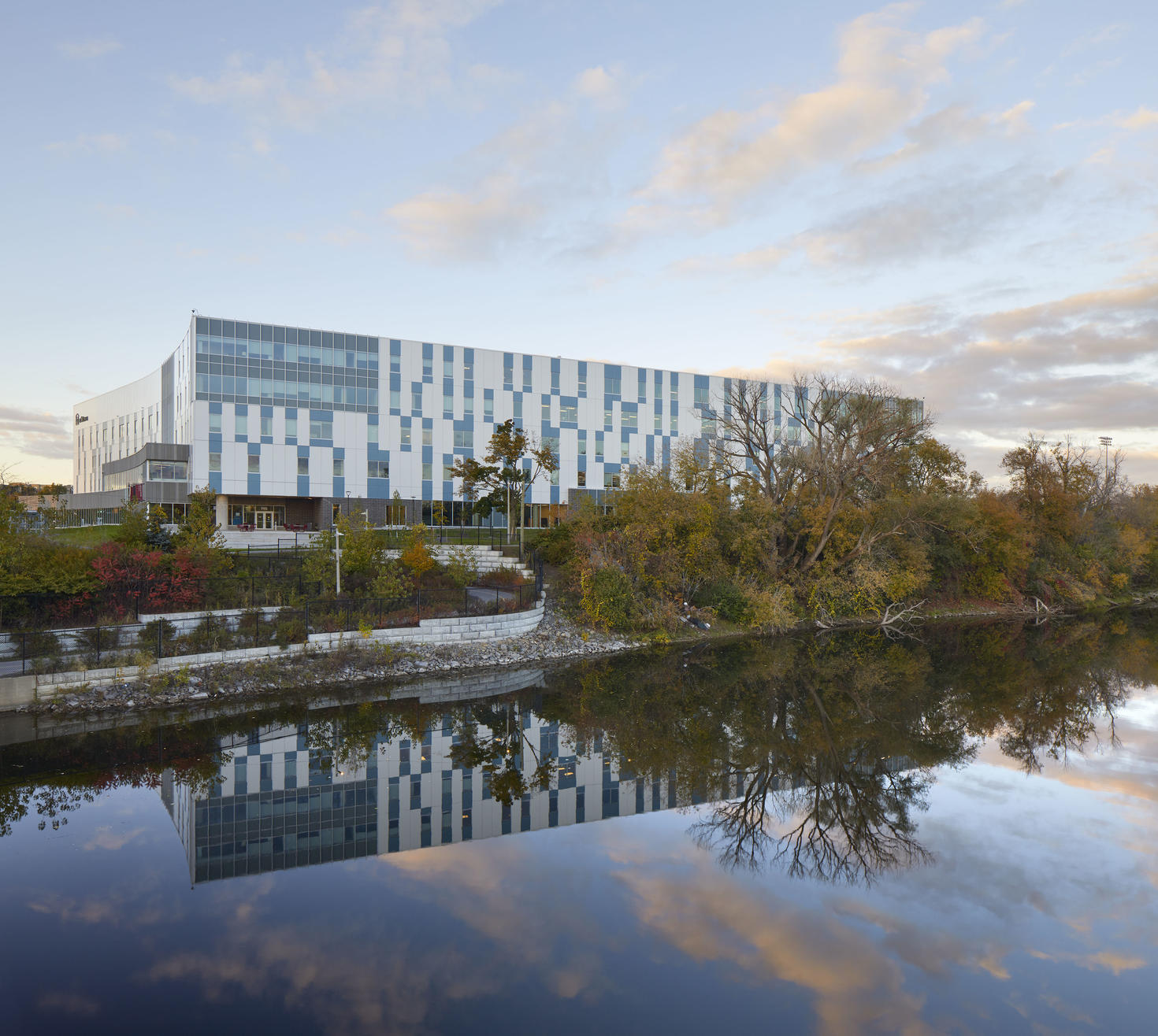 University of Ottawa Faculty of Health Sciences building with view of water. 
