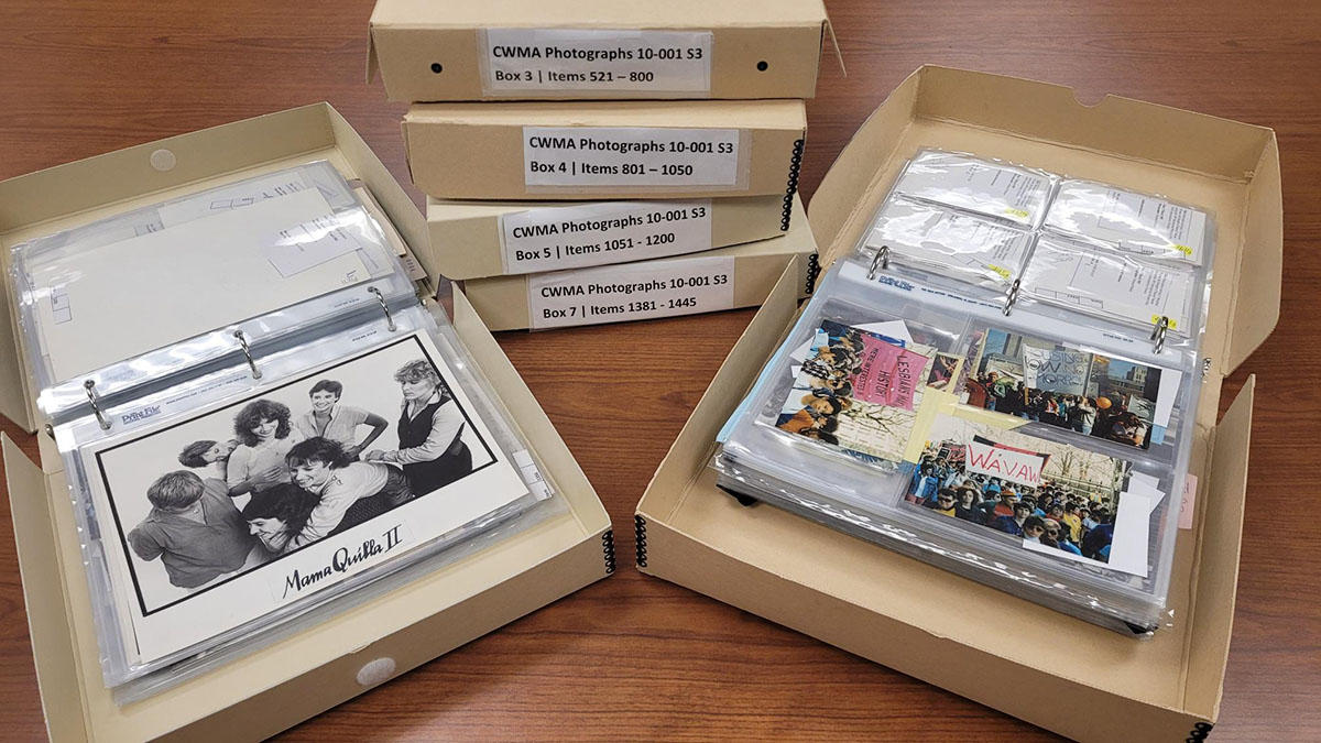 Preservation binders for photographs from the Canadian Women's Movement Archives (CWMA) collection.