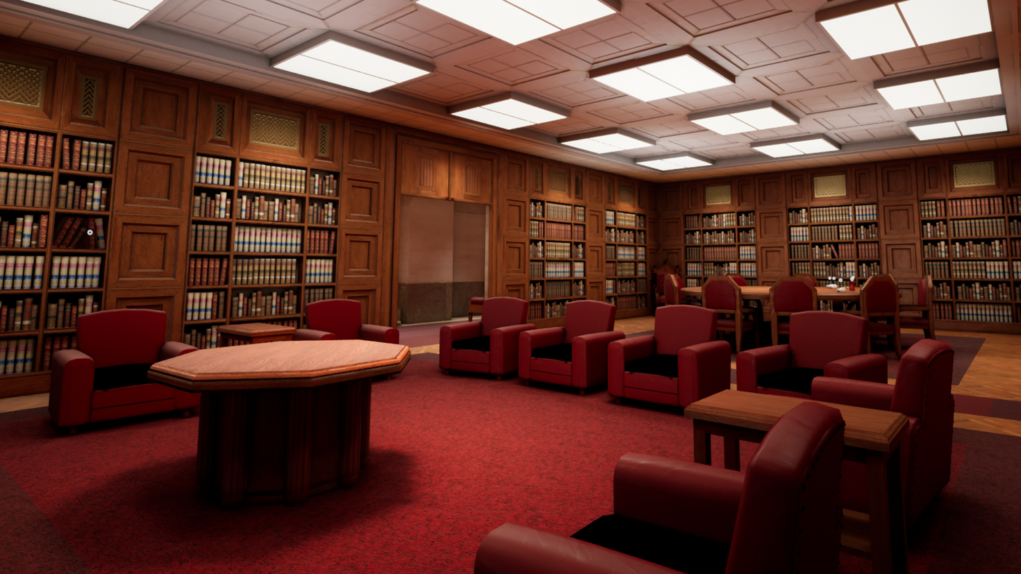 Illustration of the supreme court interior in a video game.