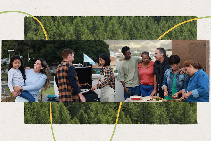 une photo composite de familles et de membres du public