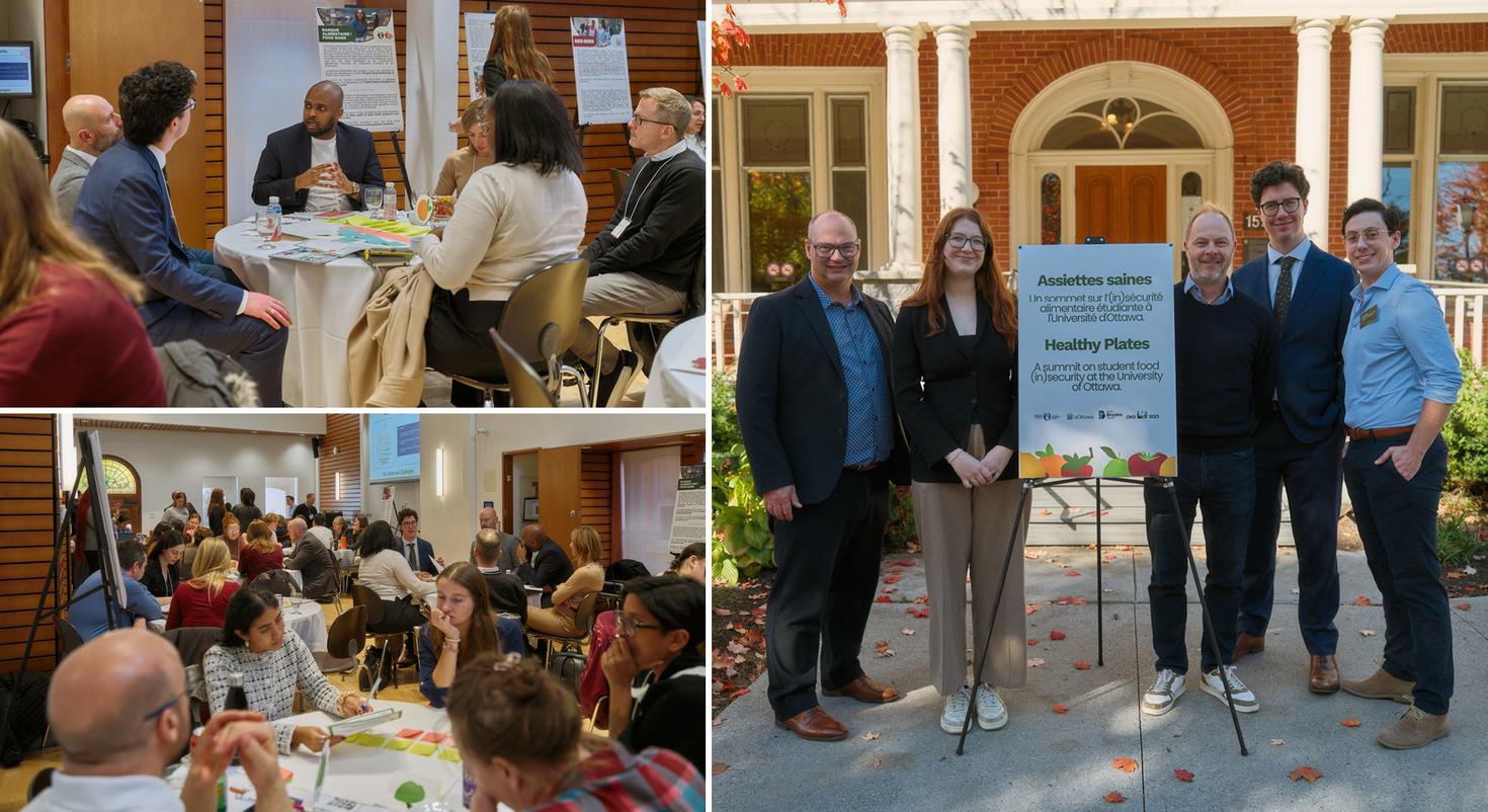 A collage of scenes from the Health Plates Summit at the University of Ottawa on October 28, including discussion groups sitting at tables.