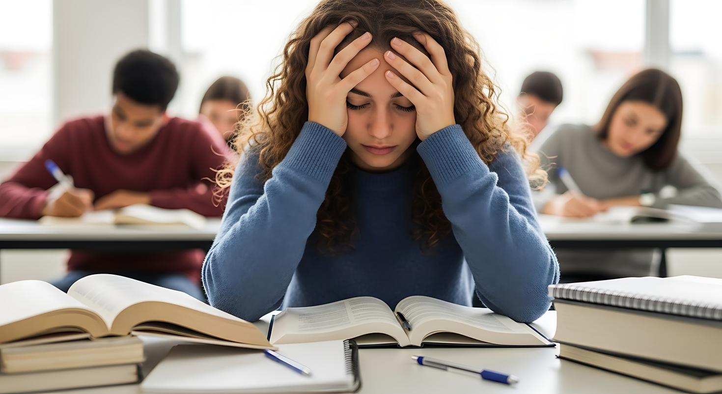 A student anxious about her exam
