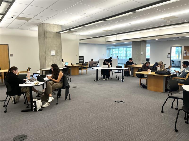Students studying inside the management library.