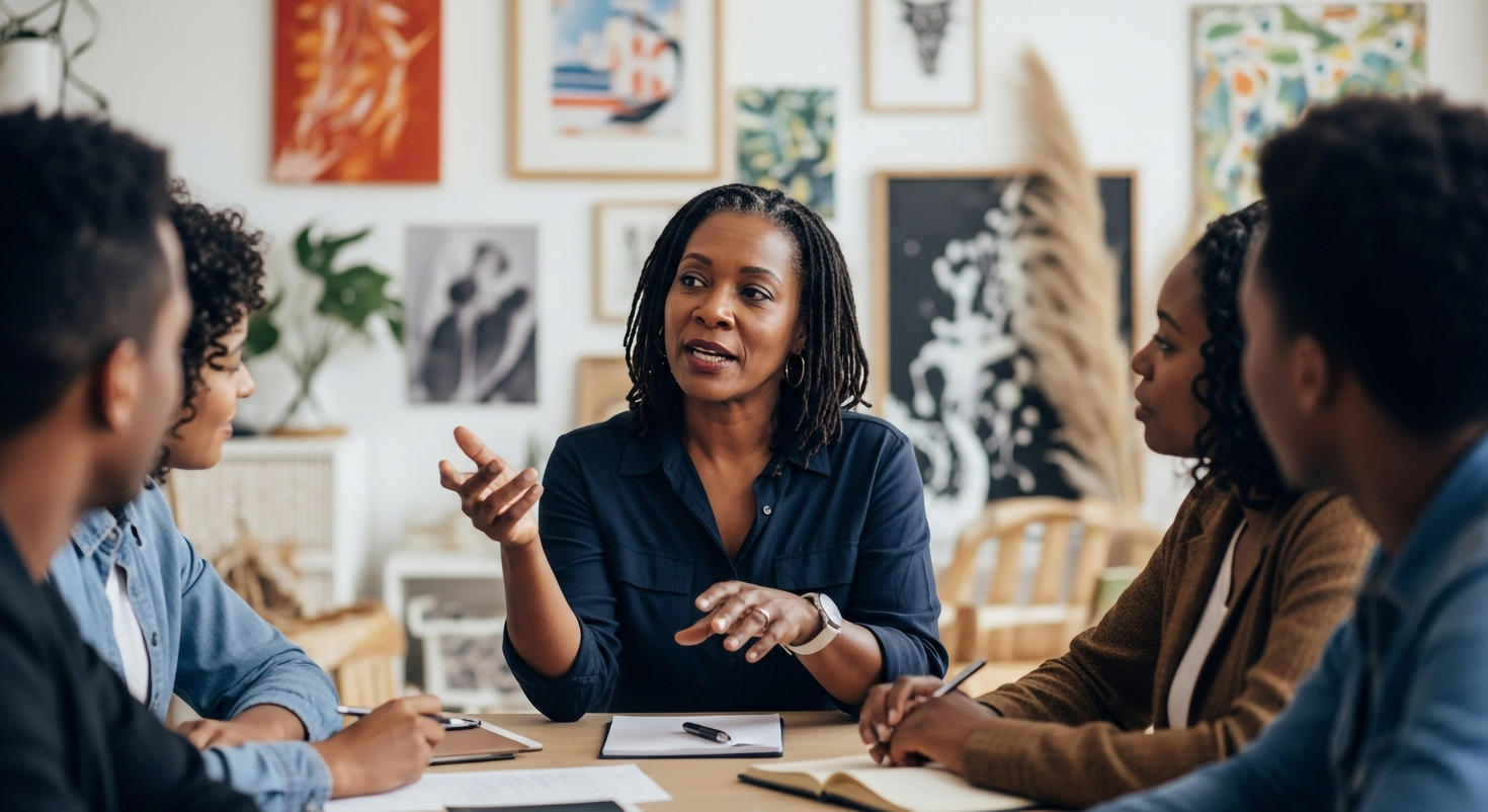 Woman speaking during a meeting