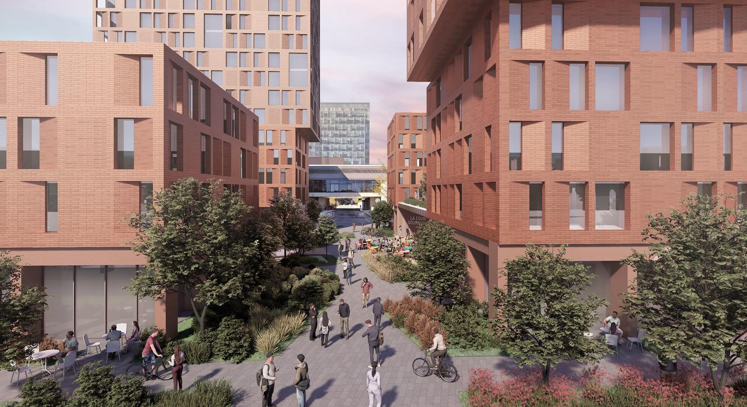 Une représentation artistique de ce à quoi ressembleront les nouveaux bâtiments résidentiels de l'Université d'Ottawa lorsque le complexe Brooks sera réaménagé.