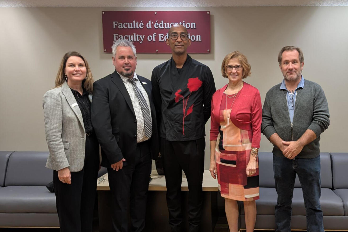 From left to right: Elisabeth Taschereau, Director of the École d'application, Jean-François Boulanger, Director of Education, Francis Bangou, Dean, Claire Isabelle, Vice-Dean, and Emmanuel Duplàa, Program director