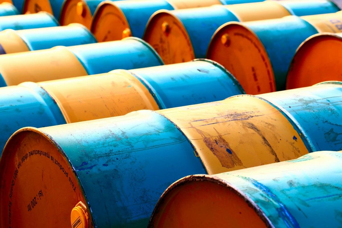 Blue and yellow oil barrels