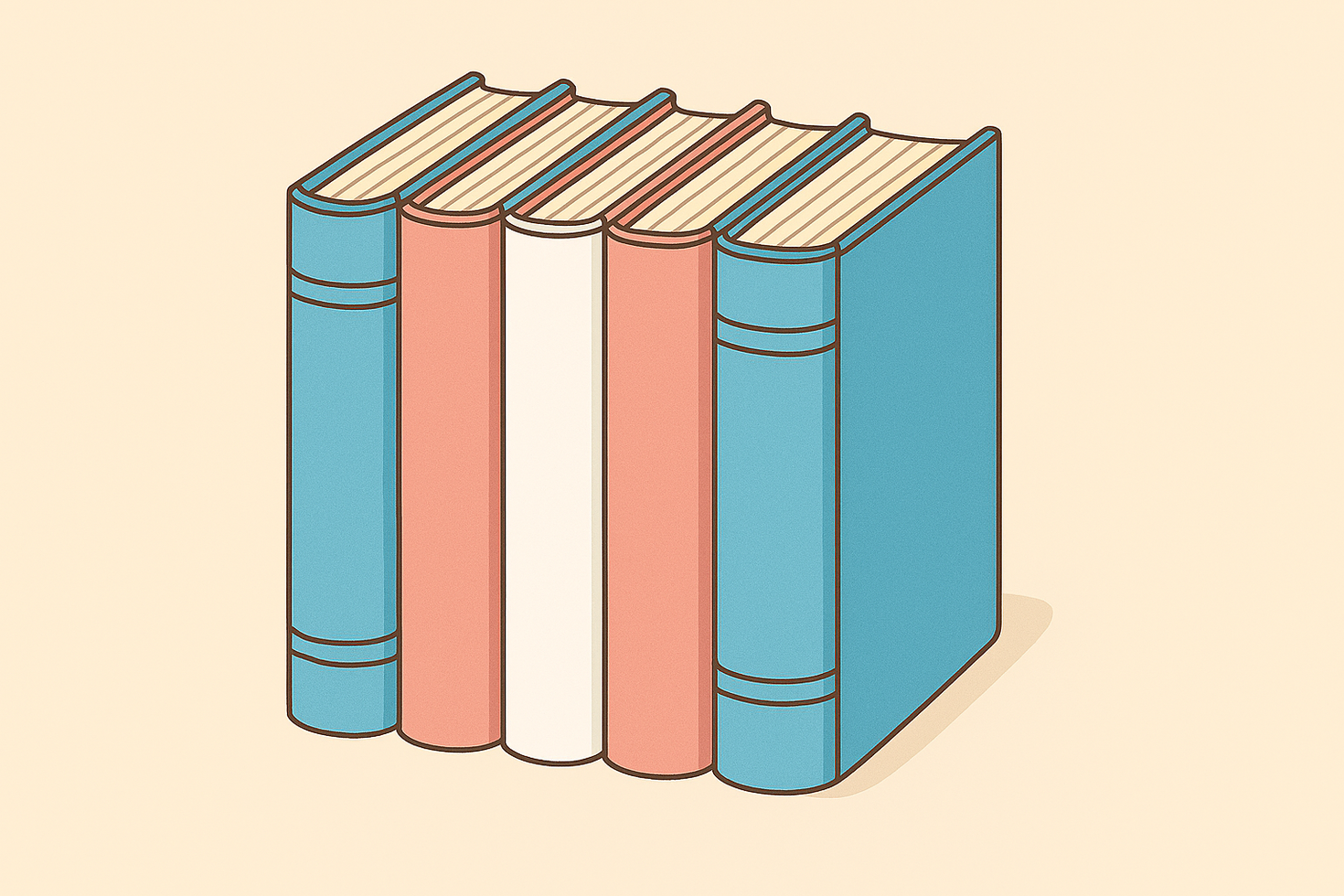 Illustration of five books to the colour of the trans flag.