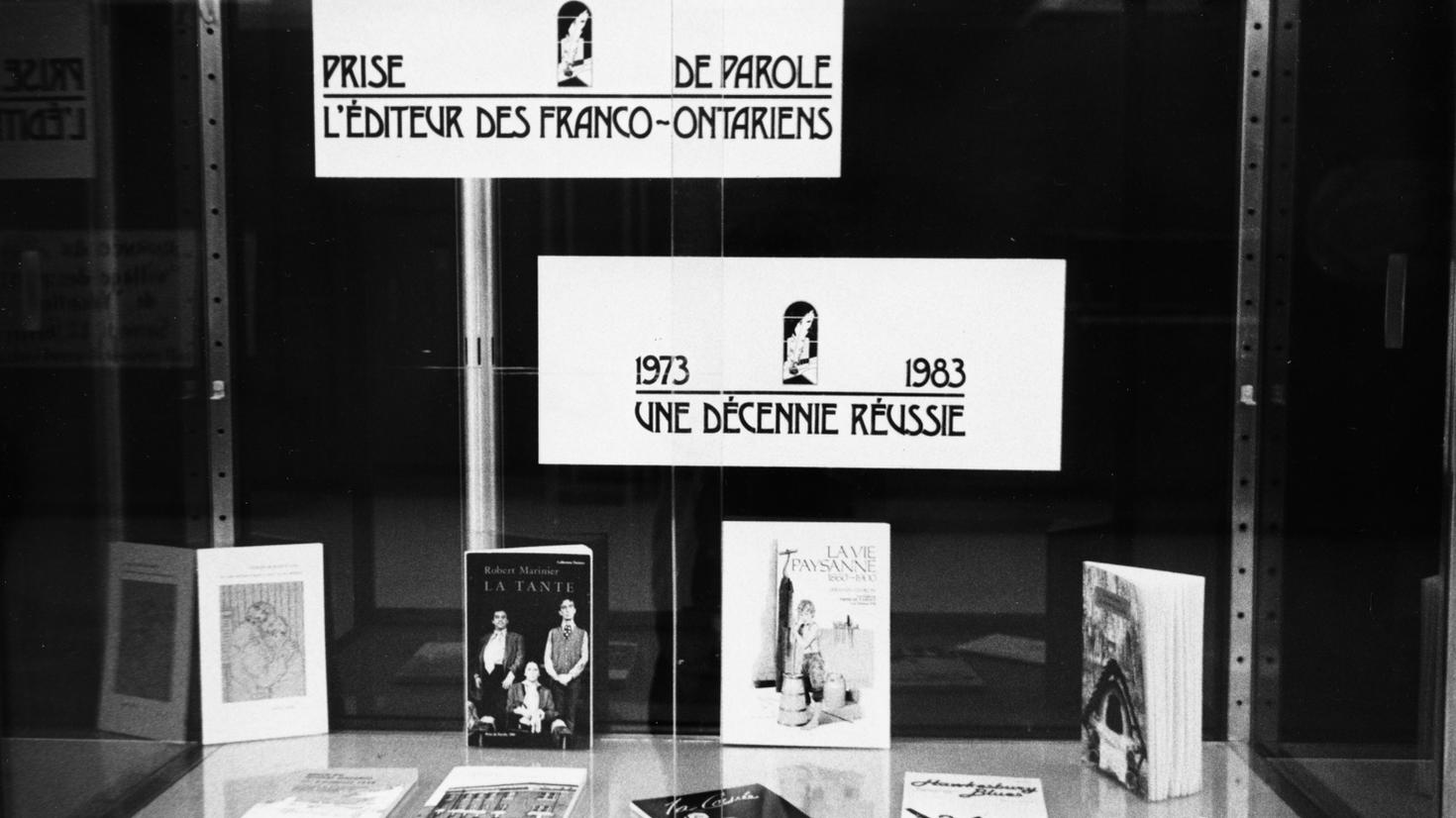Une décennie réussie, 1973-1983. Publications majeures de Prise de Parole, l’Éditeur des Franco-ontariens, Ottawa, 1983.