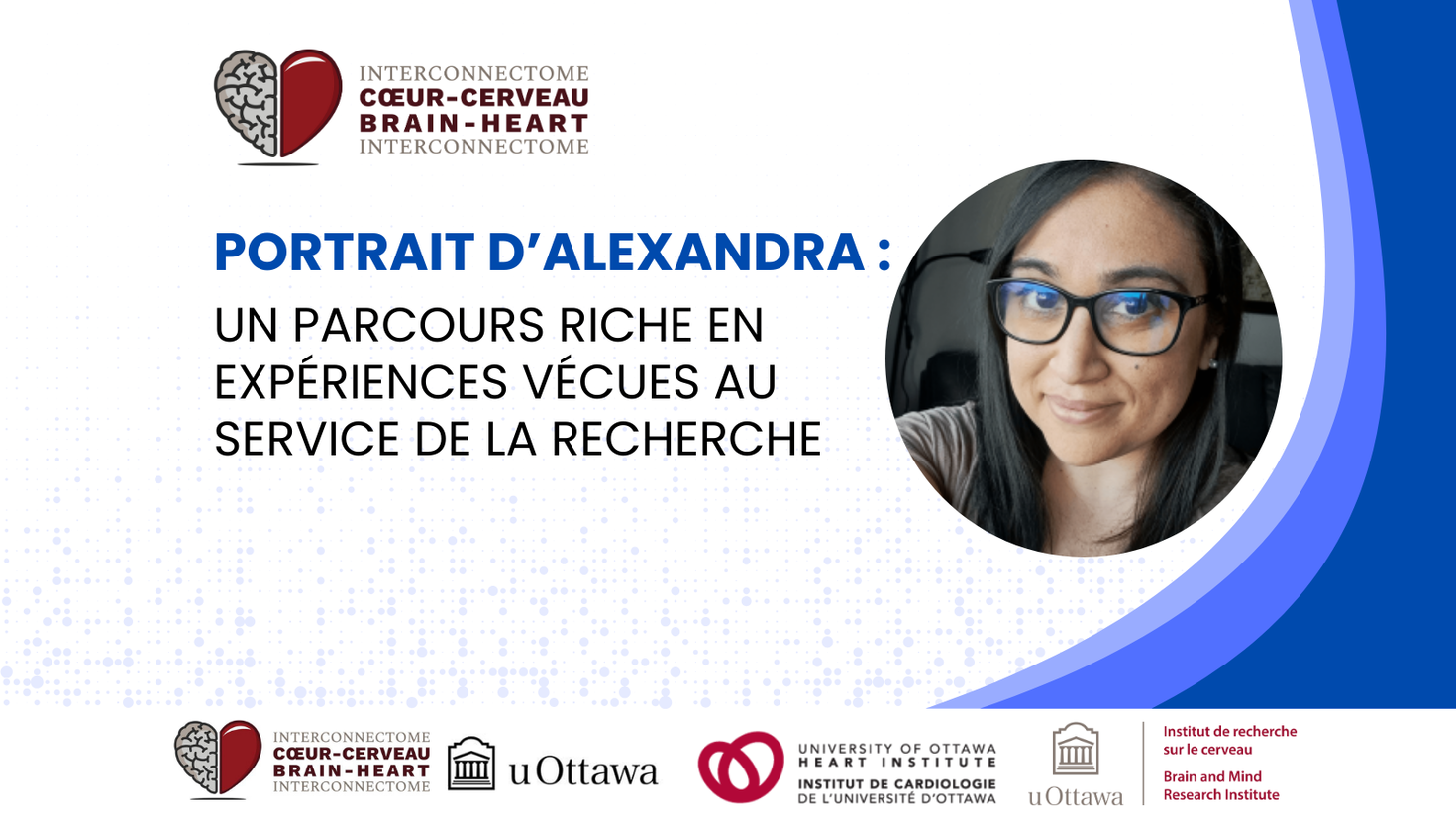 « Découvrez Alexandra : un parcours d’expérience vécue au service de l’impact de la recherche.» à côté d’une photo d’Alexandra.