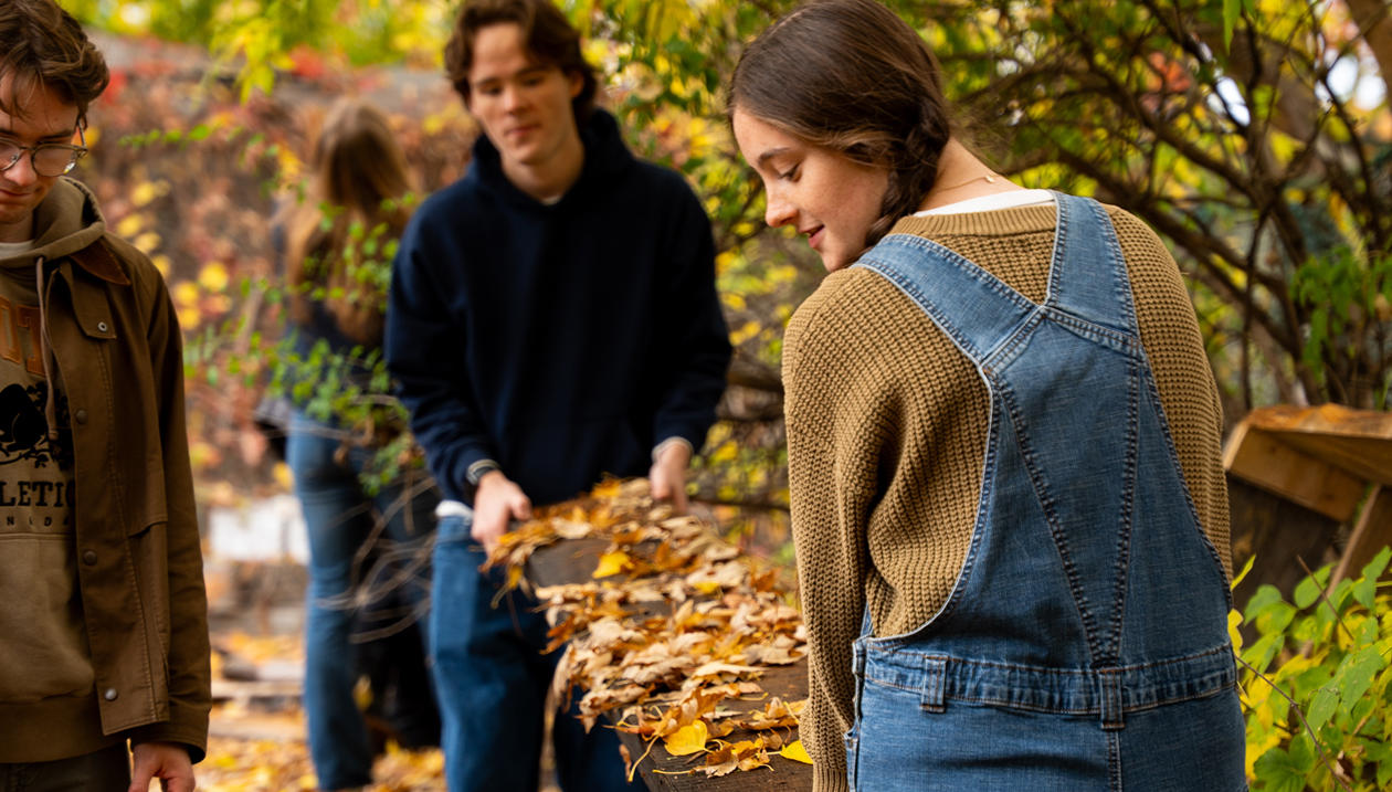 Étudiants travaillant à l'extérieur