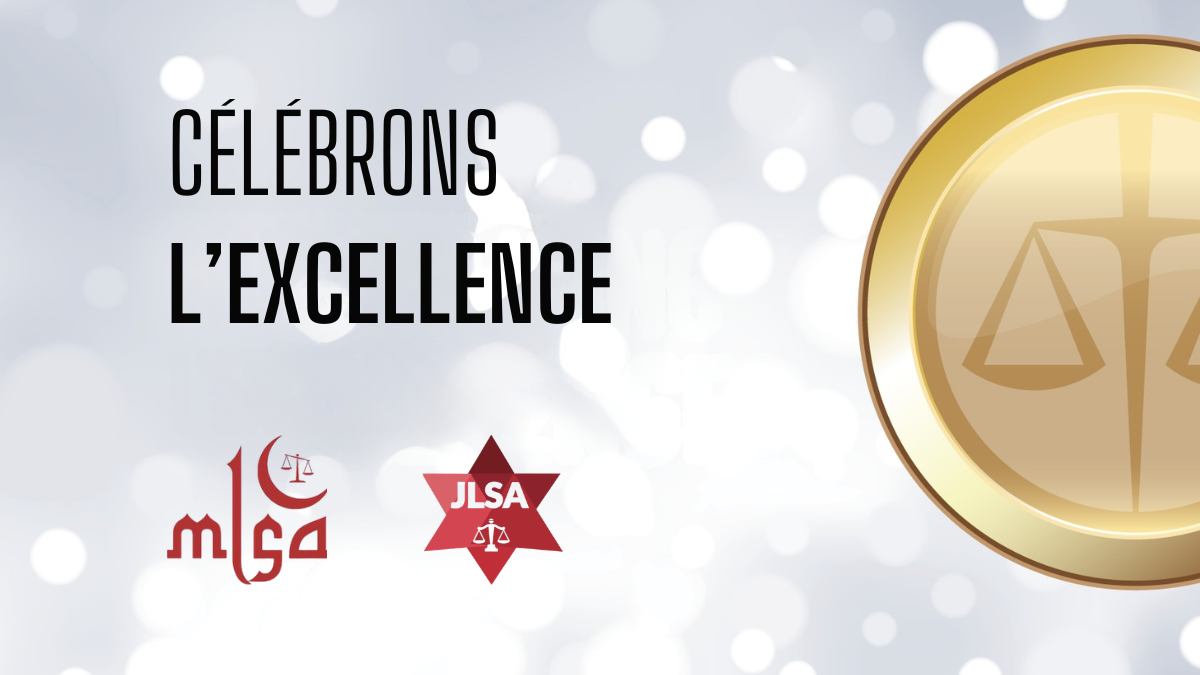 Une médaille d'or sur fond gris clair. Les logos de la MLSA et de la JLSA, accompagnés de la mention « Célébrons l'excellence »