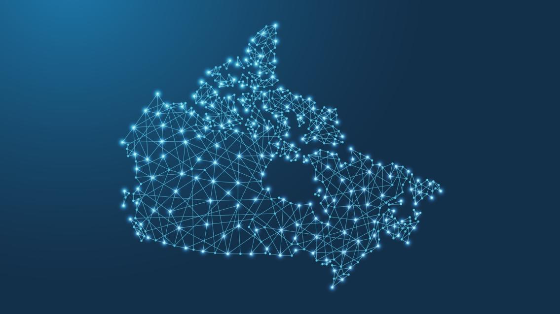 Map of Canada interconnected by lights