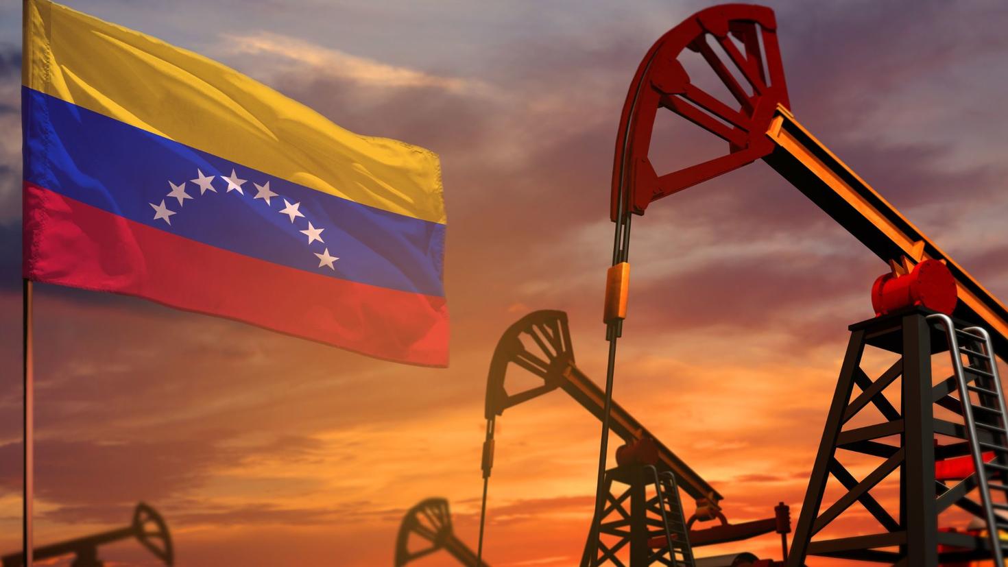 venezulian flag and oil rig 