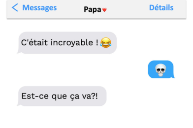 Capture d'écran de messages entre un père et son enfant utilisant des émojis
