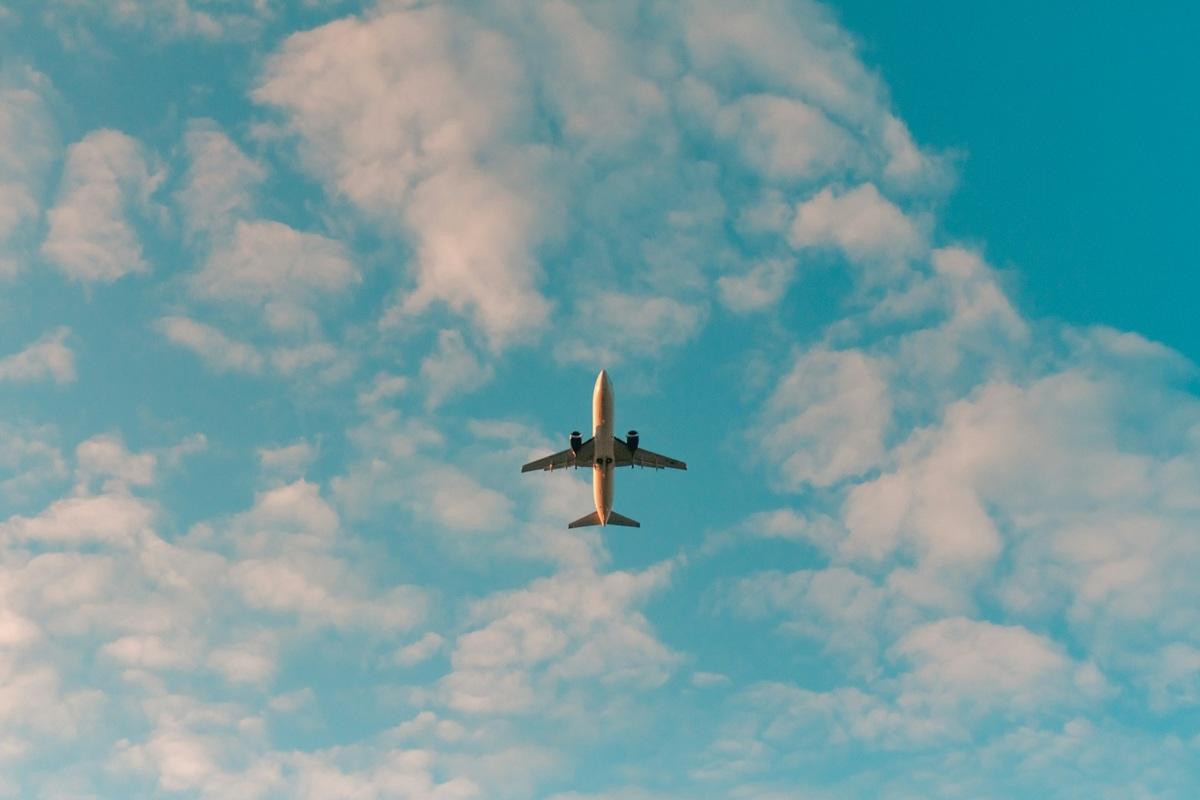 Looking up at a plane in the sky