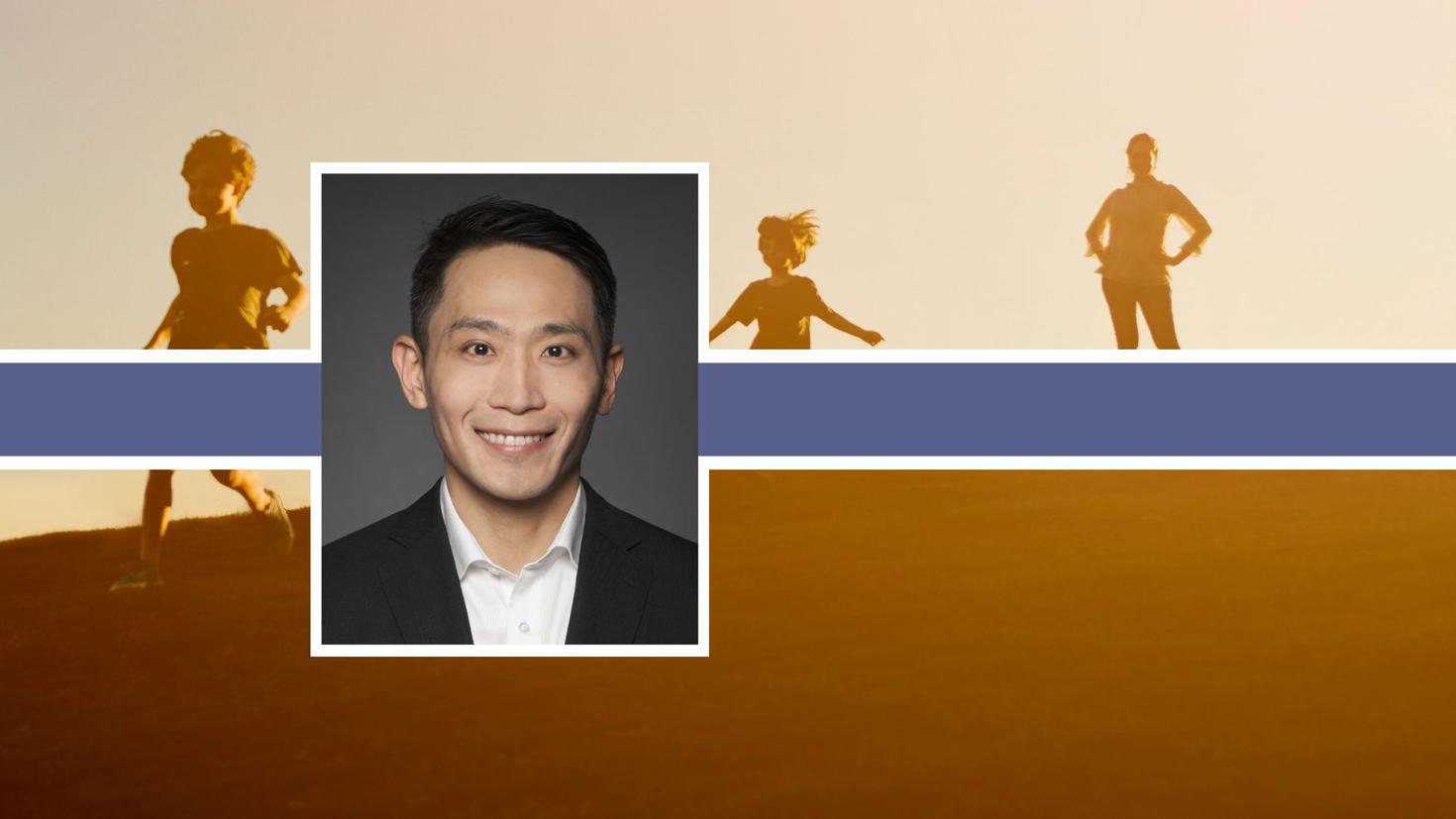 Portrait of a man with the background of 3 people playing