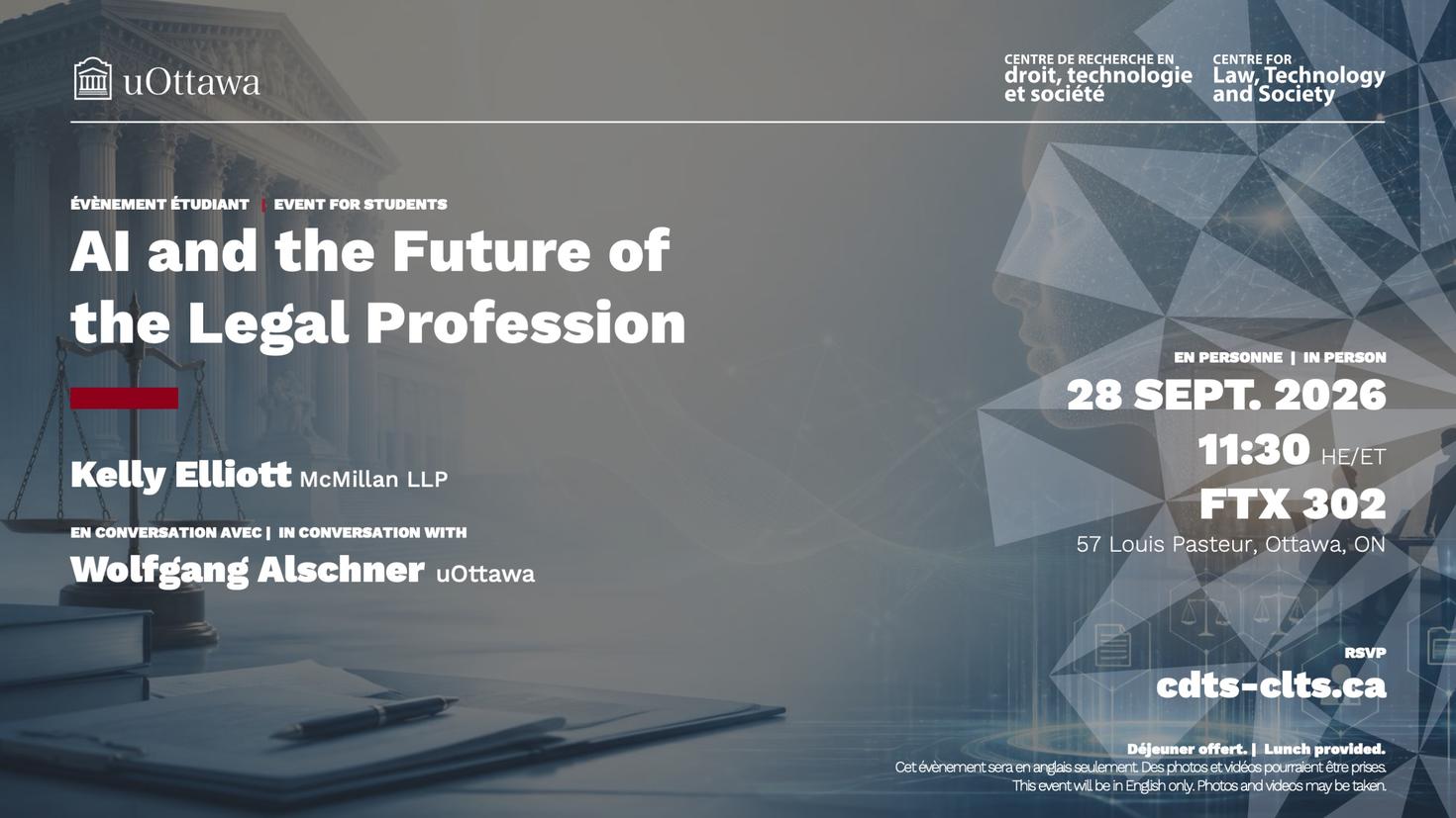 A modern law office overlooking a cityscape features legal documents and AI