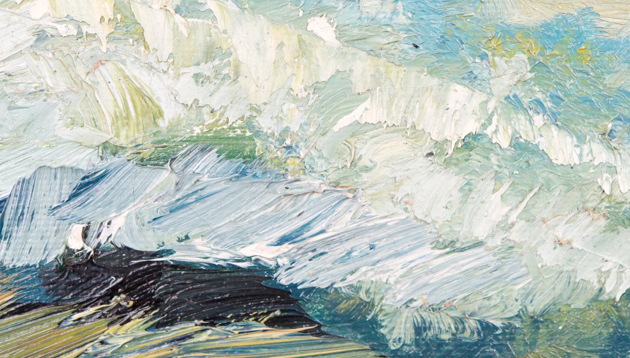 Painting strokes in white, blue and grey