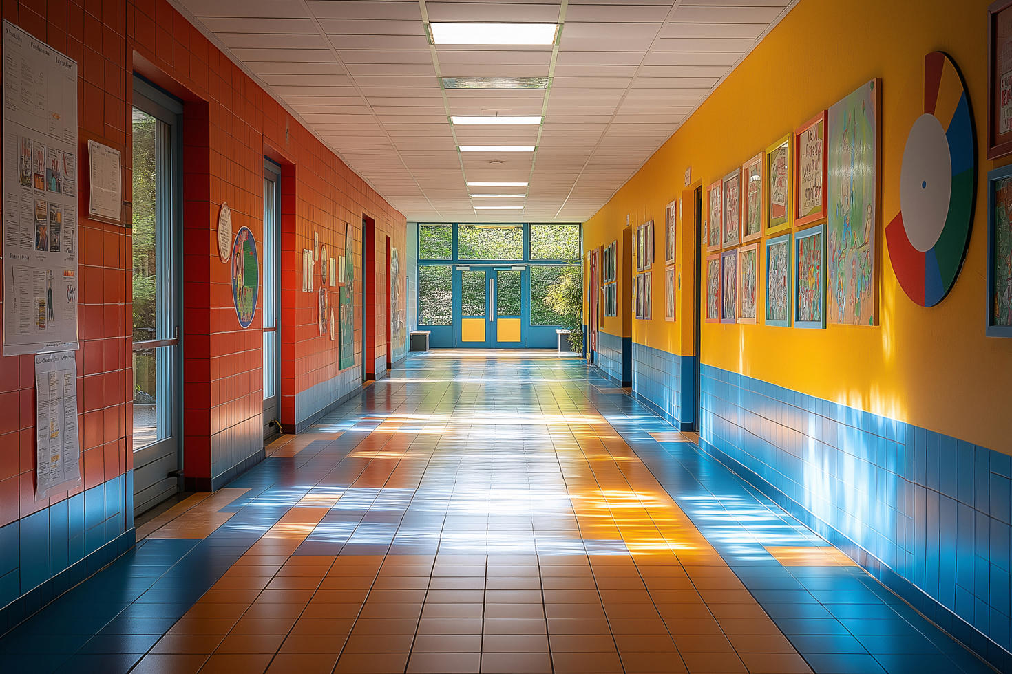 An empty school hallway