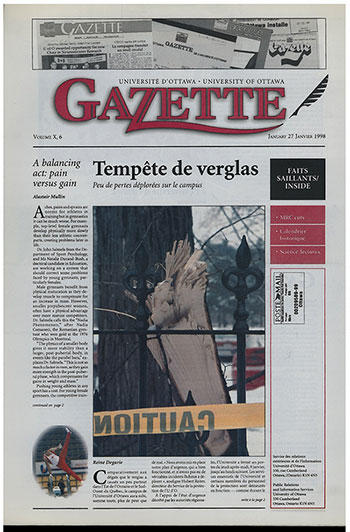 La une de la Gazette de l’Université, où l’on publiait la photo d’une branche cassée. 