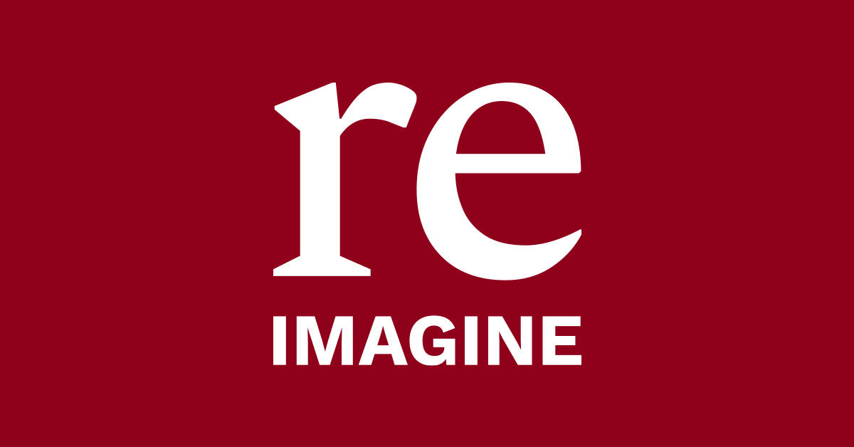 Le logo de la campagne Repenser en blanc sur fond rouge