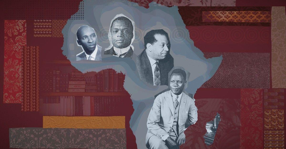 Illustration du continent africain dans lequel apparaissent des personnages d'origine africaine.