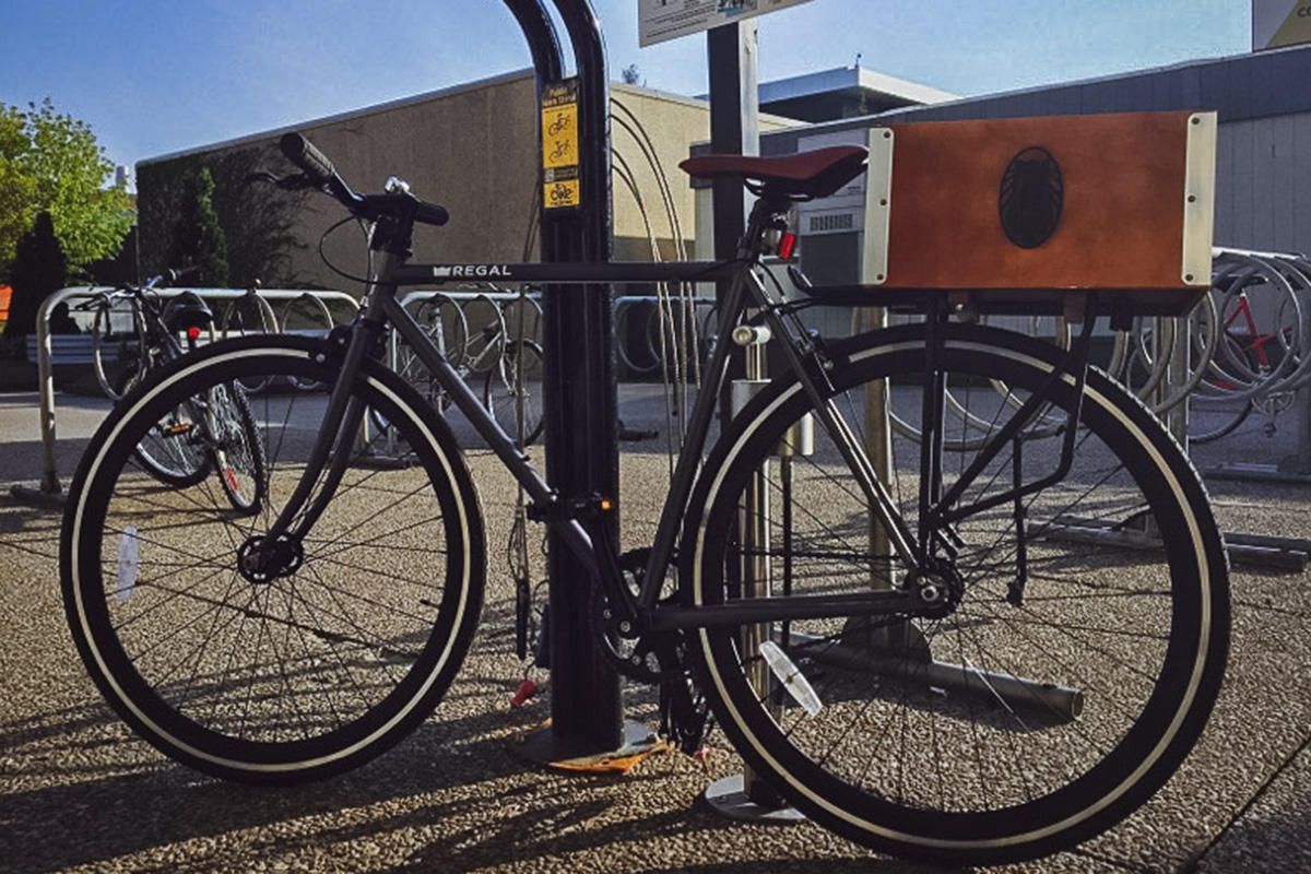 bike leaning against bike rack at the university of ottawa campus