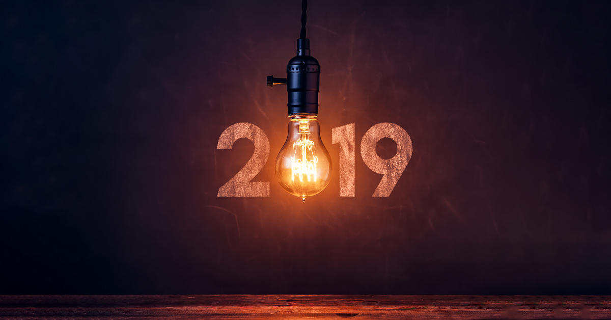 A lightbulb in place of the zero in the year 2019.