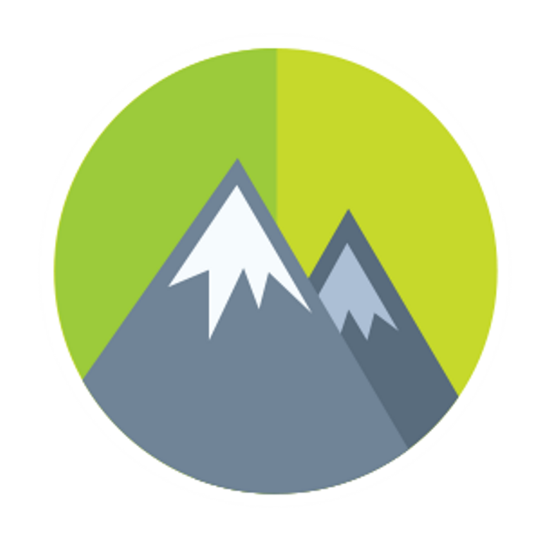 Comic-style illustration of two snow-tipped mountain peaks