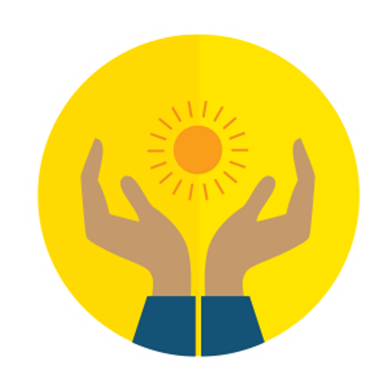 Comic-style illustration of two hands lightly cupping a sun